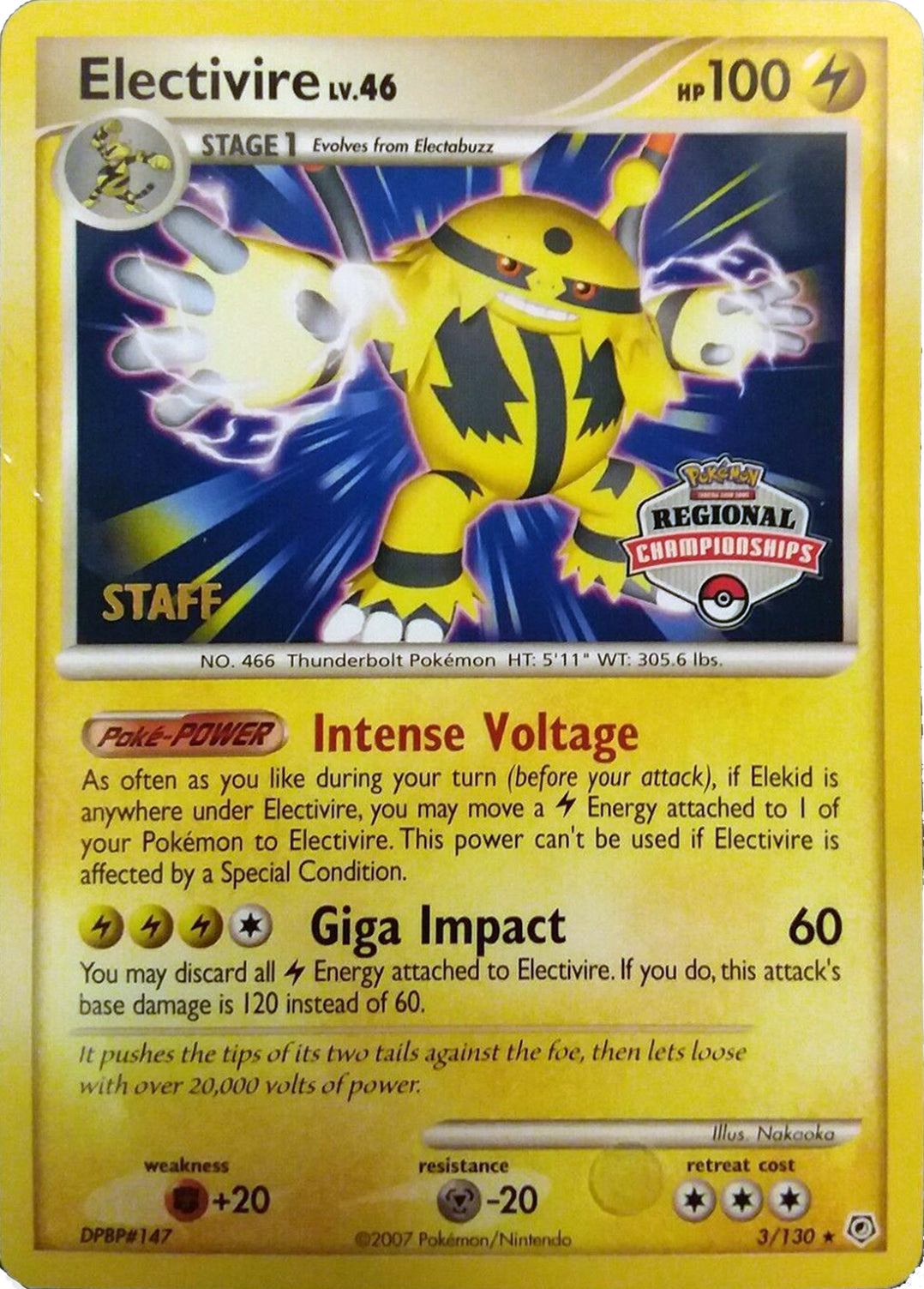 Electivire (003/130) (2008 Staff Regional Championships) [League & Championship Cards] | Enigma On Main