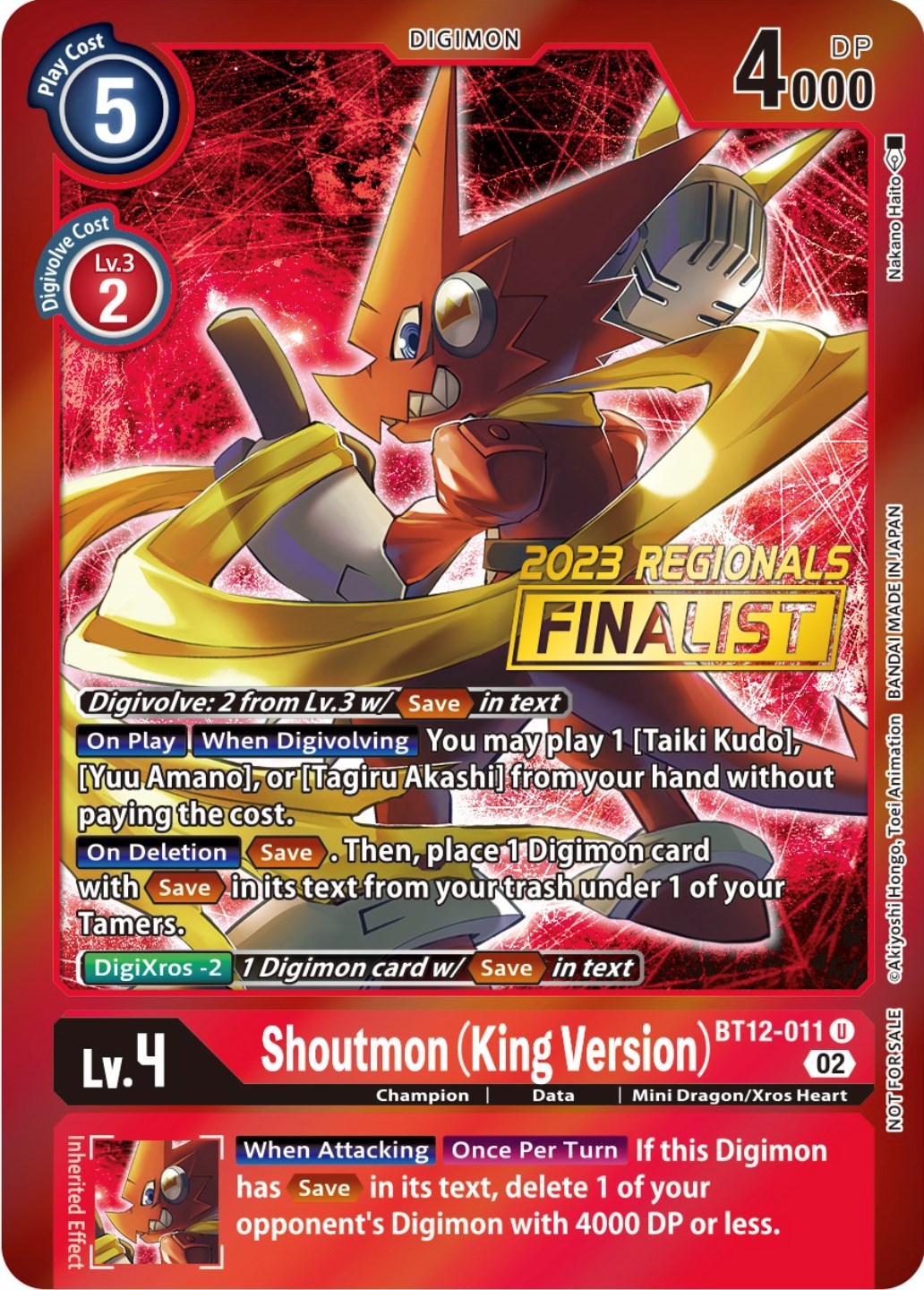 Shoutmon (King Version) [BT12-011] (2023 Regionals Finalist) [Across Time Promos] | Enigma On Main