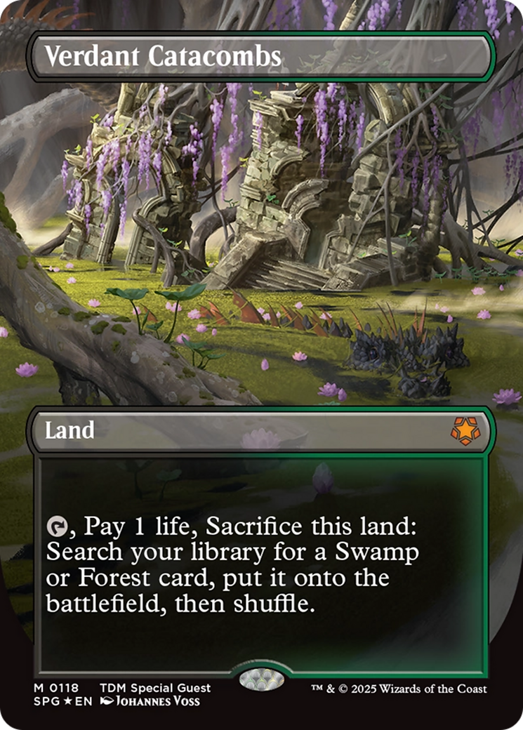 Verdant Catacombs (Borderless) (Dragonscale Foil) [Tarkir: Dragonstorm Special Guests] | Enigma On Main
