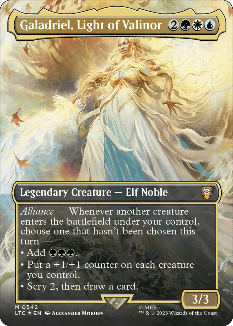 Galadriel, Light of Valinor (Borderless) (Surge Foil) [The Lord of the Rings: Tales of Middle-Earth Commander] | Enigma On Main