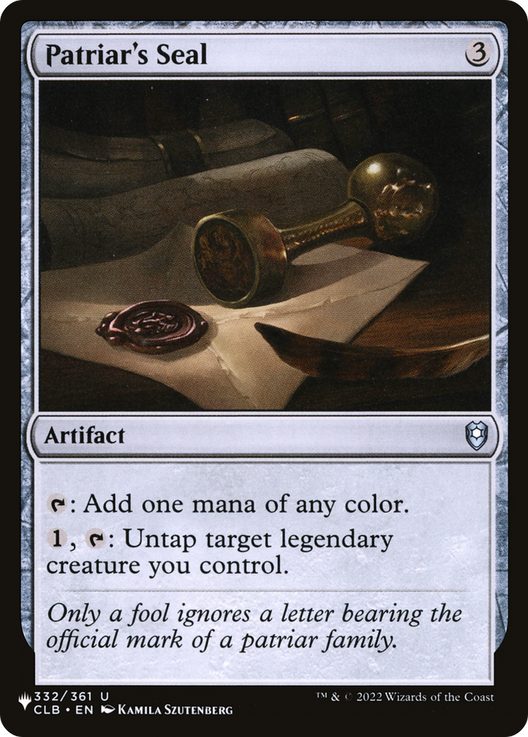 Patriar's Seal [The List Reprints] | Enigma On Main