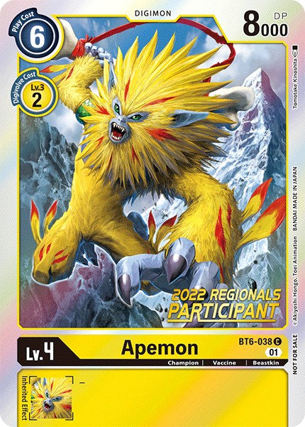 Apemon [BT6-038] (2022 Championship Online Regional) (Online Participant) [Double Diamond Promos] | Enigma On Main