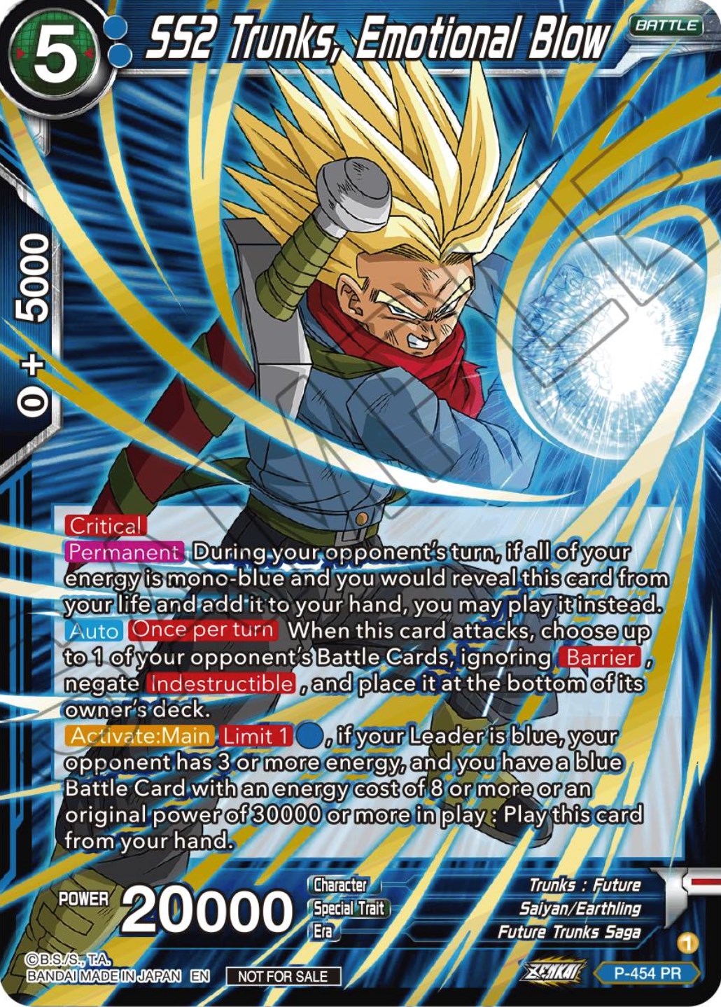 SS2 Trunks, Emotional Blow (Championship Selection Pack 2023 Vol.1) (Gold-Stamped) (P-454) [Tournament Promotion Cards] | Enigma On Main