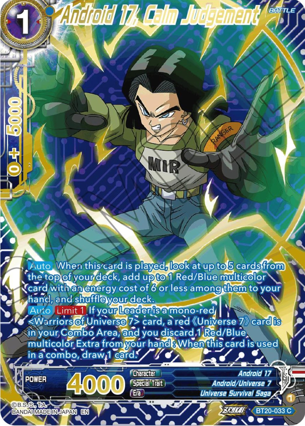 Android 17, Calm Judgement (Gold-Stamped) (BT20-033) [Power Absorbed] | Enigma On Main