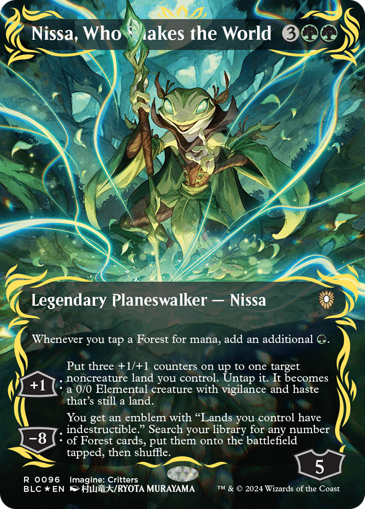 Nissa, Who Shakes the World (Borderless) (Raised Foil) [Bloomburrow Commander] | Enigma On Main