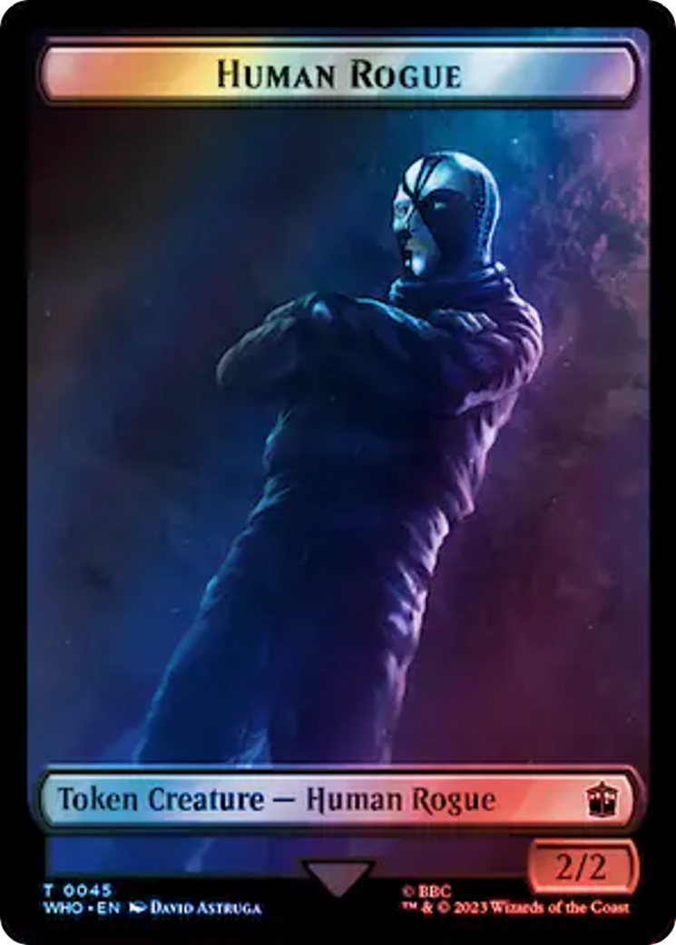 Human Rogue // Dinosaur Double-Sided Token (Surge Foil) [Doctor Who Tokens] | Enigma On Main