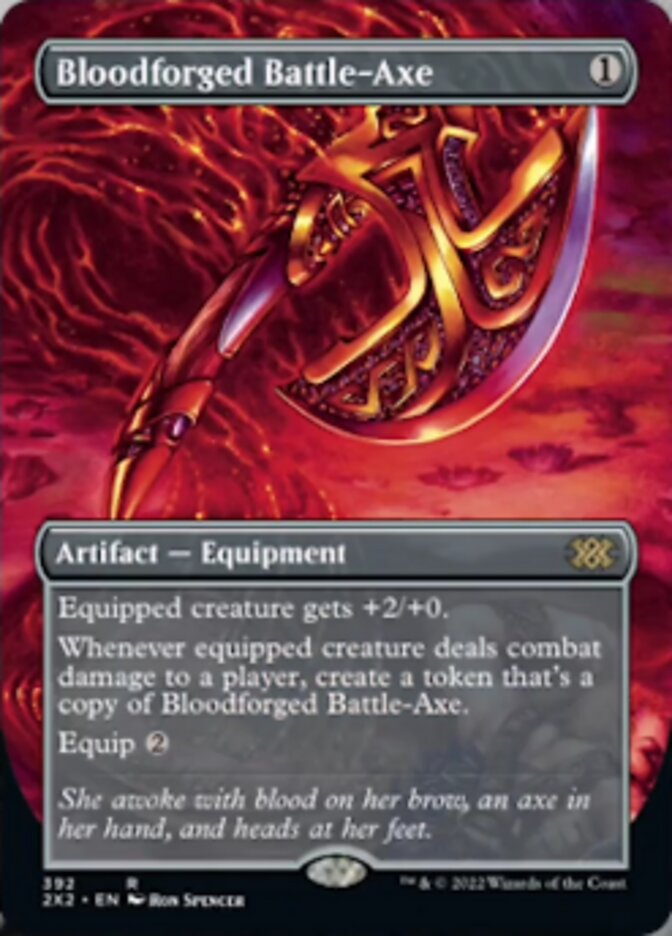 Bloodforged Battle-Axe (Borderless Alternate Art) [Double Masters 2022] | Enigma On Main