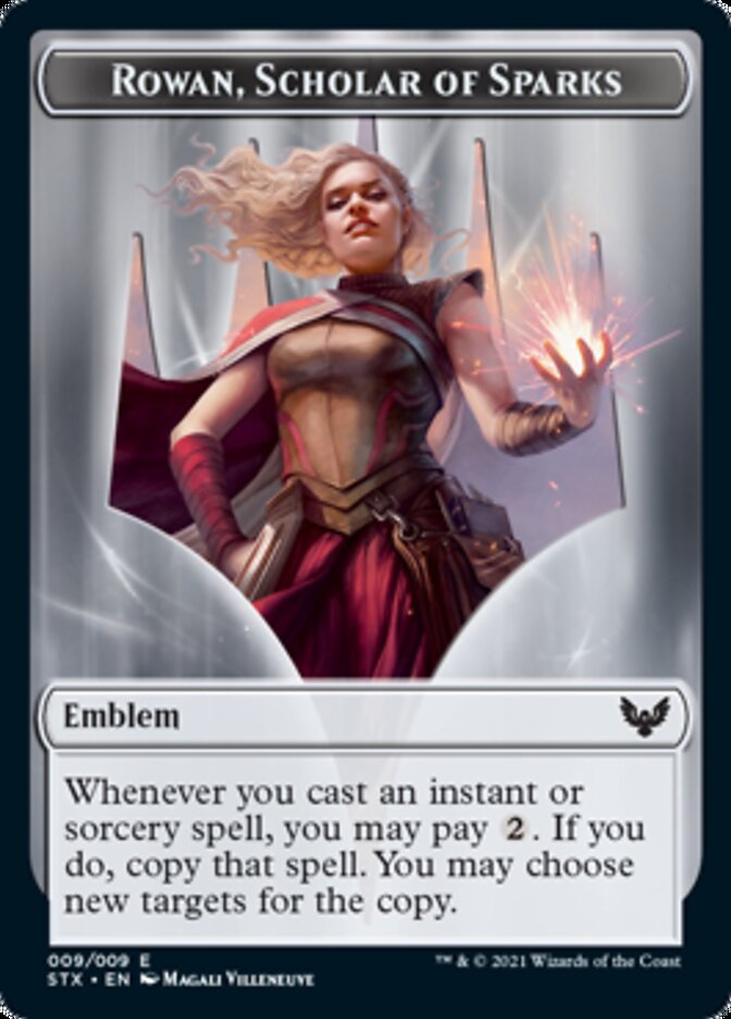 Elemental // Rowan, Scholar of Sparks Emblem Double-Sided Token [Strixhaven: School of Mages Tokens] | Enigma On Main
