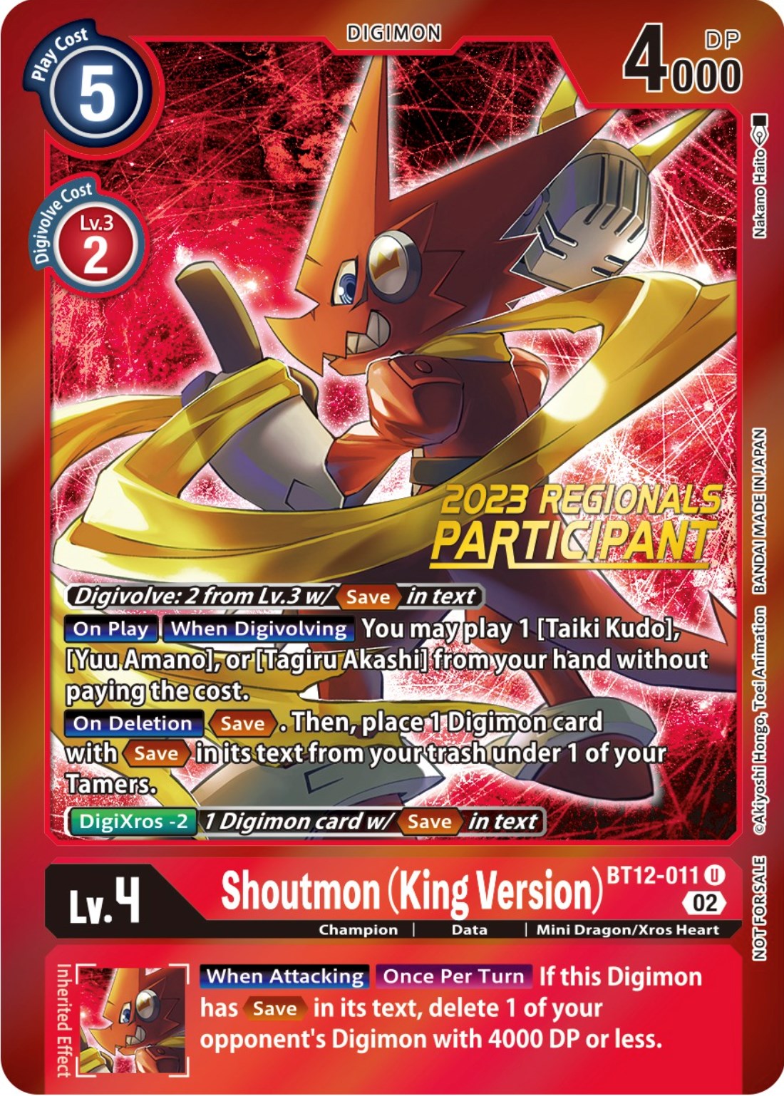 Shoutmon (King Version) [BT12-011] (2023 Regionals Participant) [Across Time Promos] | Enigma On Main