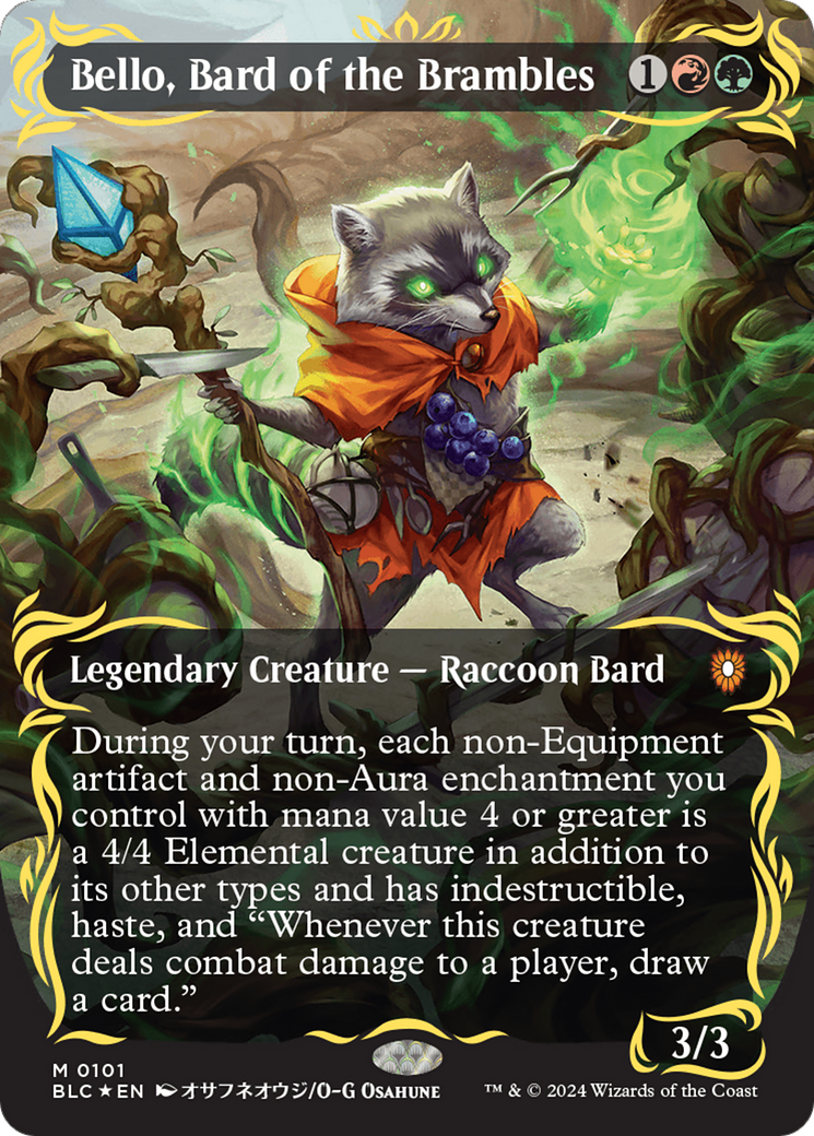 Bello, Bard of the Brambles (Borderless) (Raised Foil) [Bloomburrow Commander] | Enigma On Main