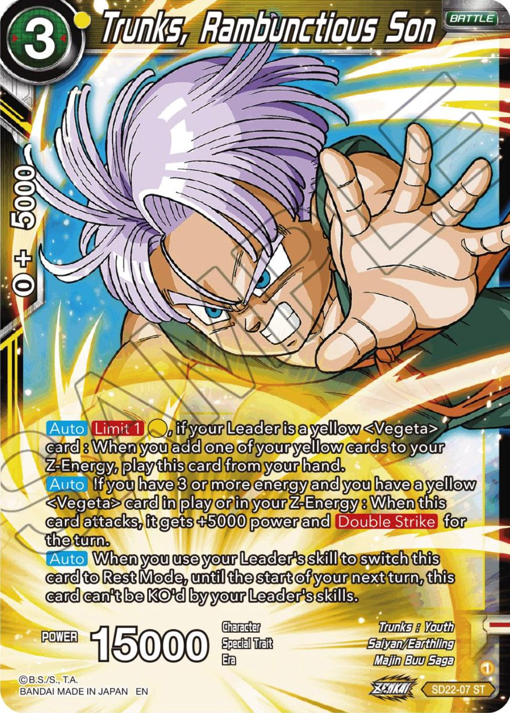 Trunks, Rambunctious Son (Starter Deck Exclusive) (SD22-07) [Power Absorbed] | Enigma On Main