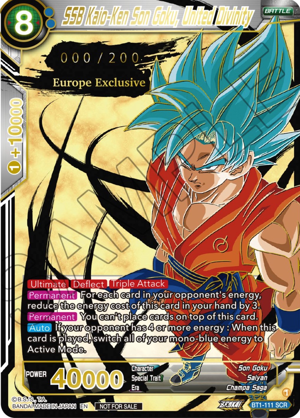 SSB Kaio-Ken Son Goku, United Divinity (European Zenkai Cup Top 16) (Serial Numbered) (BT1-111) [Tournament Promotion Cards] | Enigma On Main