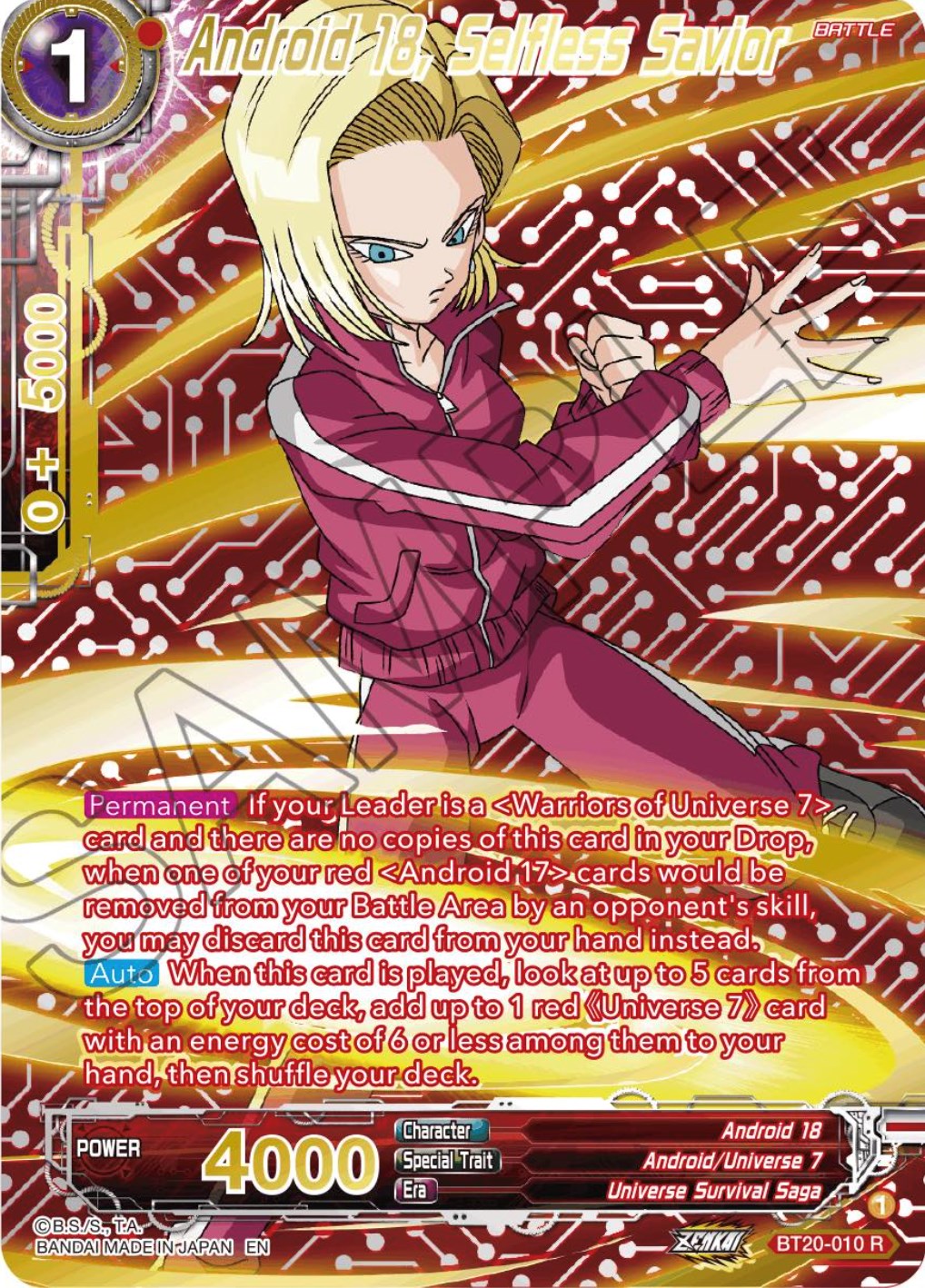Android 18, Selfless Savior (Gold-Stamped) (BT20-010) [Power Absorbed] | Enigma On Main