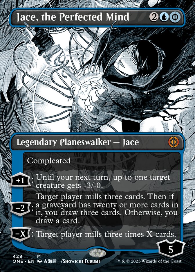 Jace, the Perfected Mind (Borderless Manga Step-and-Compleat Foil) [Phyrexia: All Will Be One] | Enigma On Main