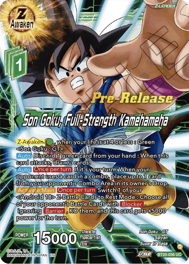 Son Goku, Full-Strength Kamehameha (BT20-056) [Power Absorbed Prerelease Promos] | Enigma On Main