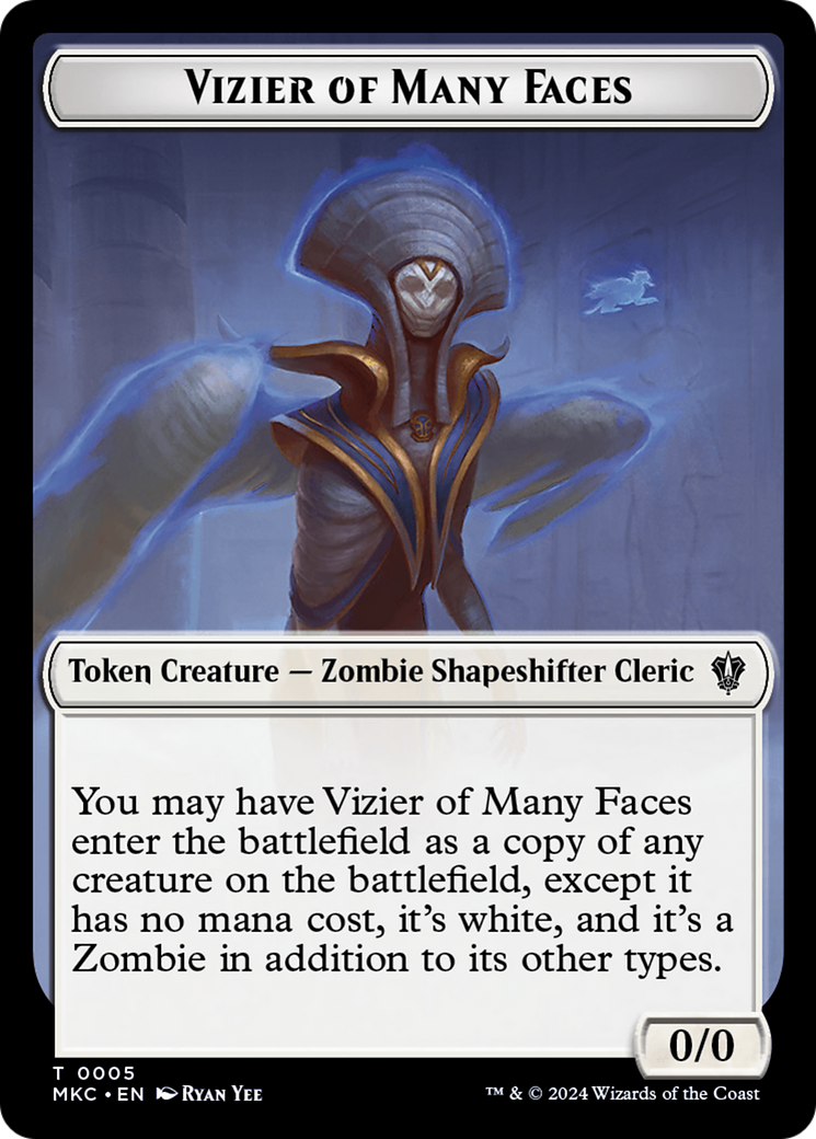 Vizier of Many Faces // Zombie Double-Sided Token [Murders at Karlov Manor Commander Tokens] | Enigma On Main