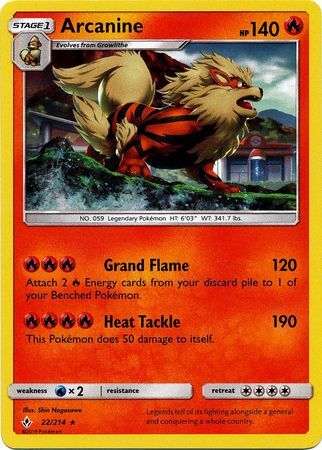 Arcanine (22/214) (Cosmos Holo) [Sun & Moon: Unbroken Bonds] | Enigma On Main