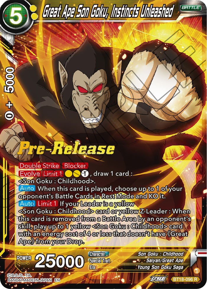 Great Ape Son Goku, Instincts Unleashed (BT18-096) [Dawn of the Z-Legends Prerelease Promos] | Enigma On Main