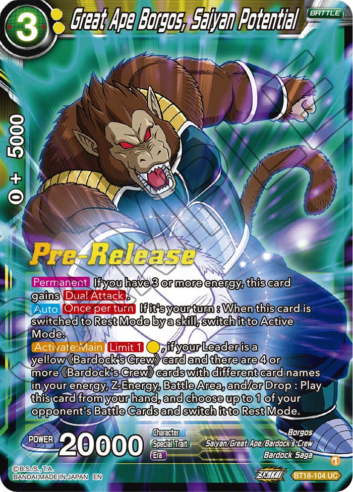 Great Ape Borgos, Saiyan Potential (BT18-104) [Dawn of the Z-Legends Prerelease Promos] | Enigma On Main