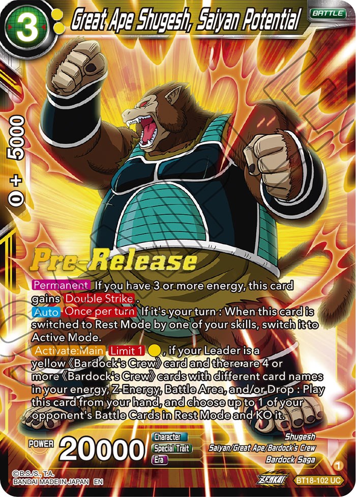 Great Ape Shugesh, Saiyan Potential (BT18-102) [Dawn of the Z-Legends Prerelease Promos] | Enigma On Main