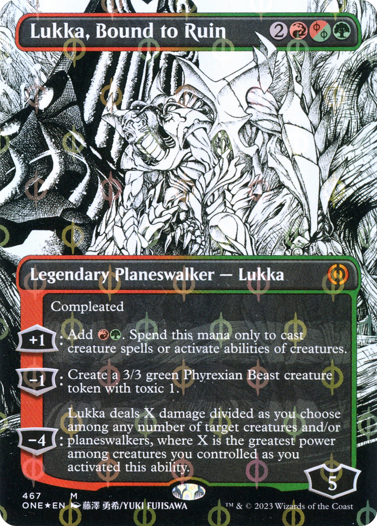 Lukka, Bound to Ruin (Borderless Manga Step-and-Compleat Foil) [Phyrexia: All Will Be One] | Enigma On Main