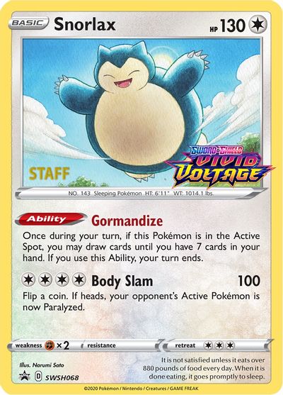 Snorlax (SWSH068) (Staff Prerelease Promo) [Sword & Shield: Black Star Promos] | Enigma On Main