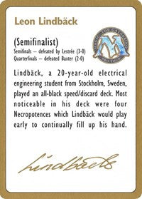 1996 Leon Lindback Biography Card [World Championship Decks] | Enigma On Main