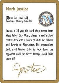 1996 Mark Justice Biography Card [World Championship Decks] | Enigma On Main