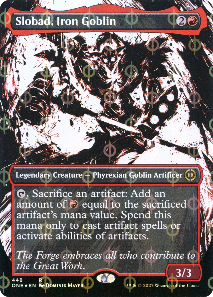 Slobad, Iron Goblin (Borderless Ichor Step-and-Compleat Foil) [Phyrexia: All Will Be One] | Enigma On Main