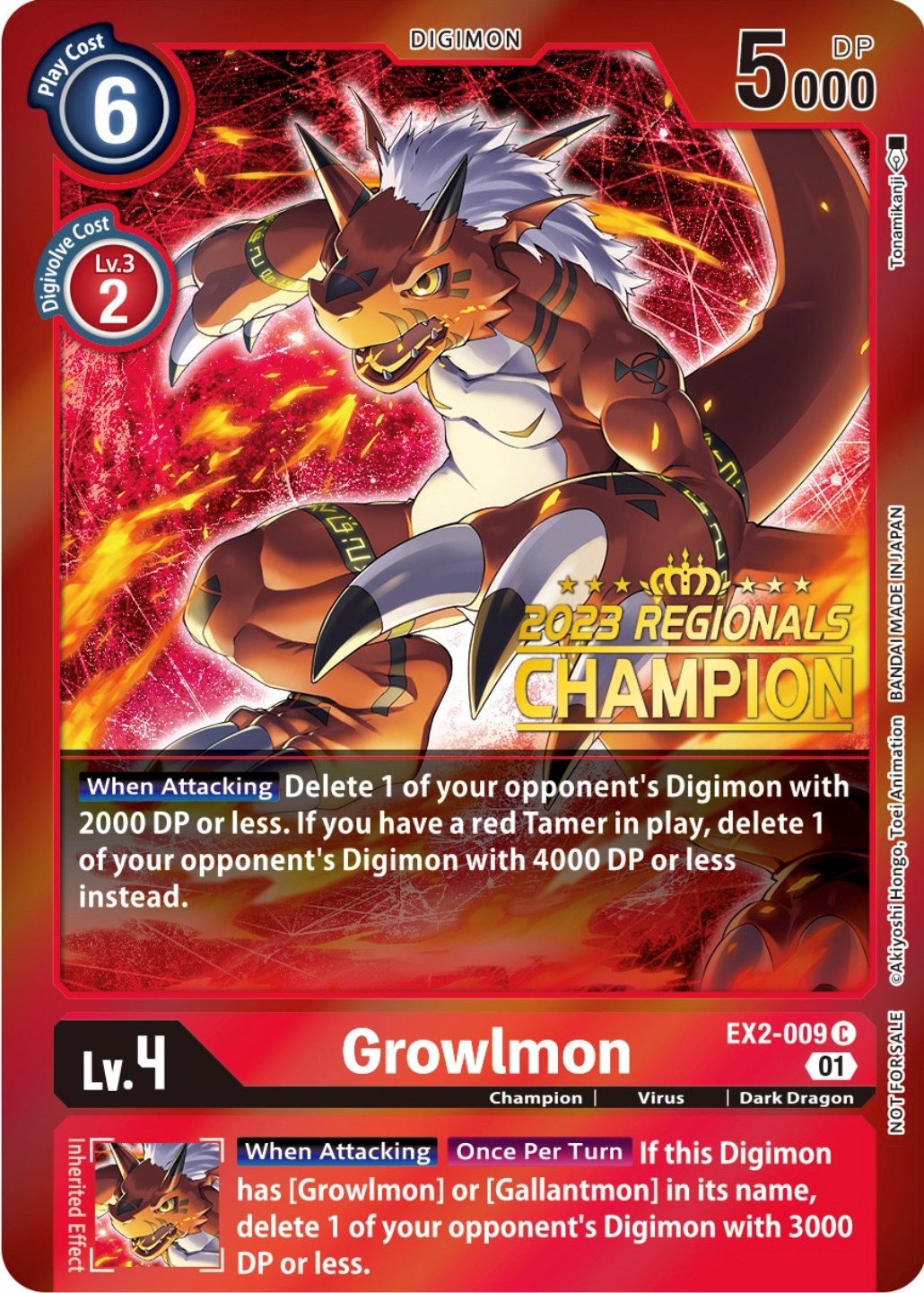 Growlmon [EX2-009] (2023 Regionals Champion) [Digital Hazard Promos] | Enigma On Main