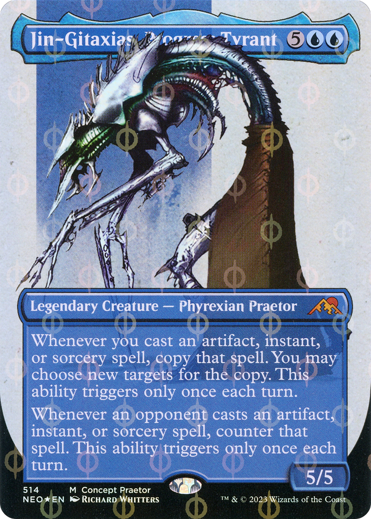 Jin-Gitaxias, Progress Tyrant (Borderless Concept Praetors Step-and-Compleat Foil) [Phyrexia: All Will Be One] | Enigma On Main