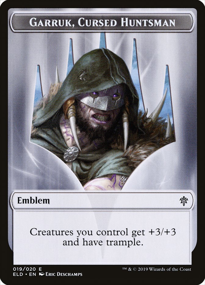 Garruk, Cursed Huntsman Emblem [Throne of Eldraine Tokens] | Enigma On Main