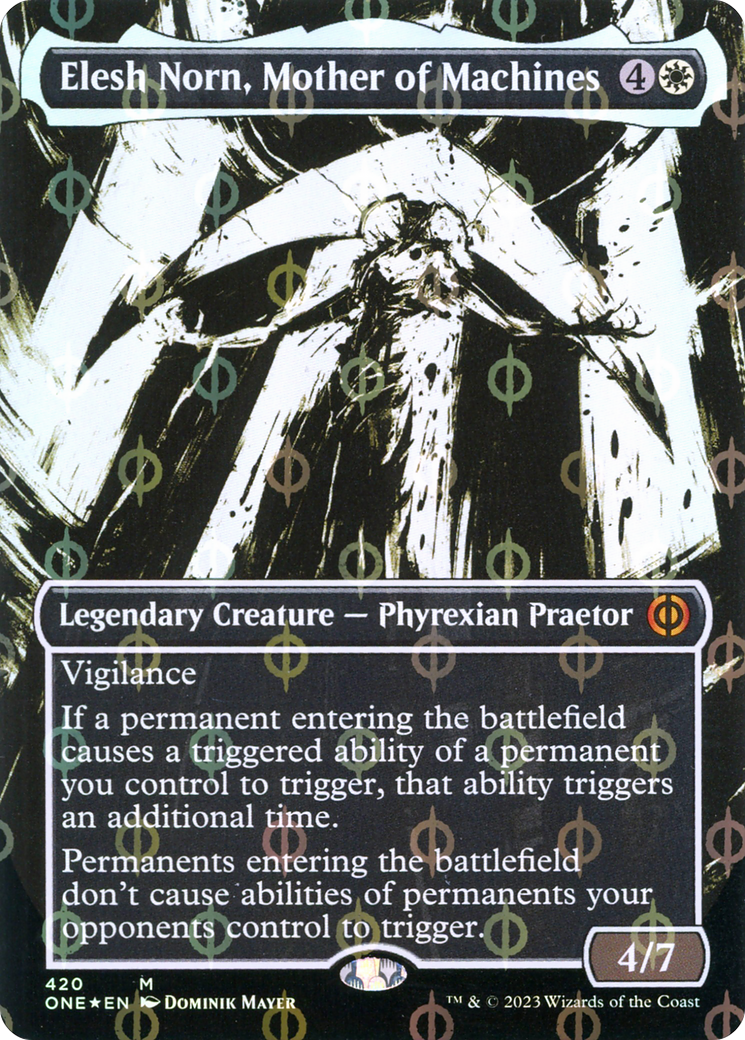 Elesh Norn, Mother of Machines (Borderless Ichor Step-and-Compleat Foil) [Phyrexia: All Will Be One] | Enigma On Main