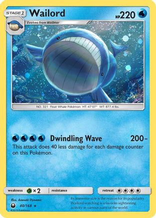 Wailord (40/168) (Cosmos Holo) [Sun & Moon: Celestial Storm] | Enigma On Main