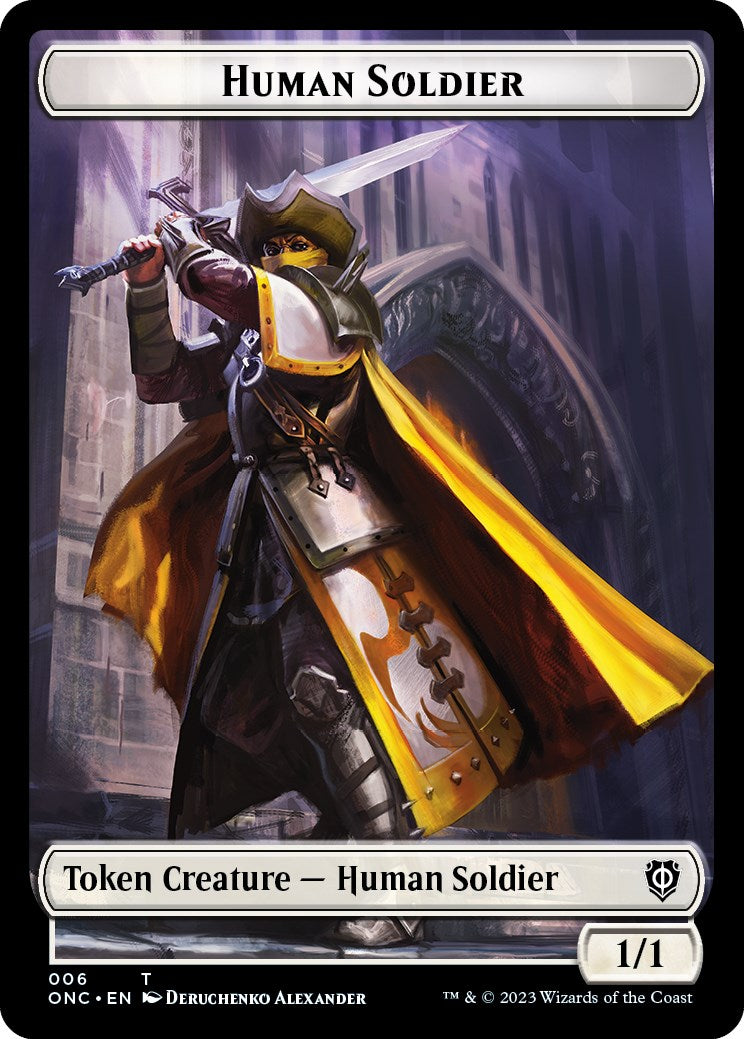 Human Soldier // Elephant Double-Sided Token [Phyrexia: All Will Be One Commander Tokens] | Enigma On Main