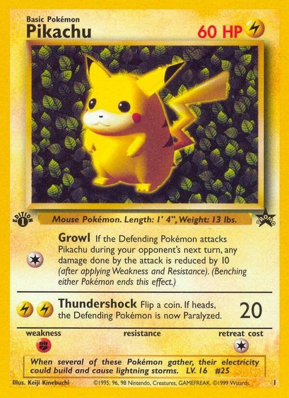 Pikachu (1) (1st Edition Misprint Promo) [Wizards of the Coast: Black Star Promos] | Enigma On Main