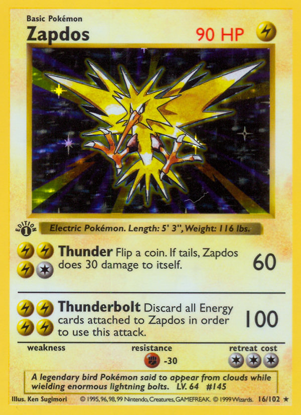 Zapdos (16/102) (Shadowless) [Base Set 1st Edition] | Enigma On Main