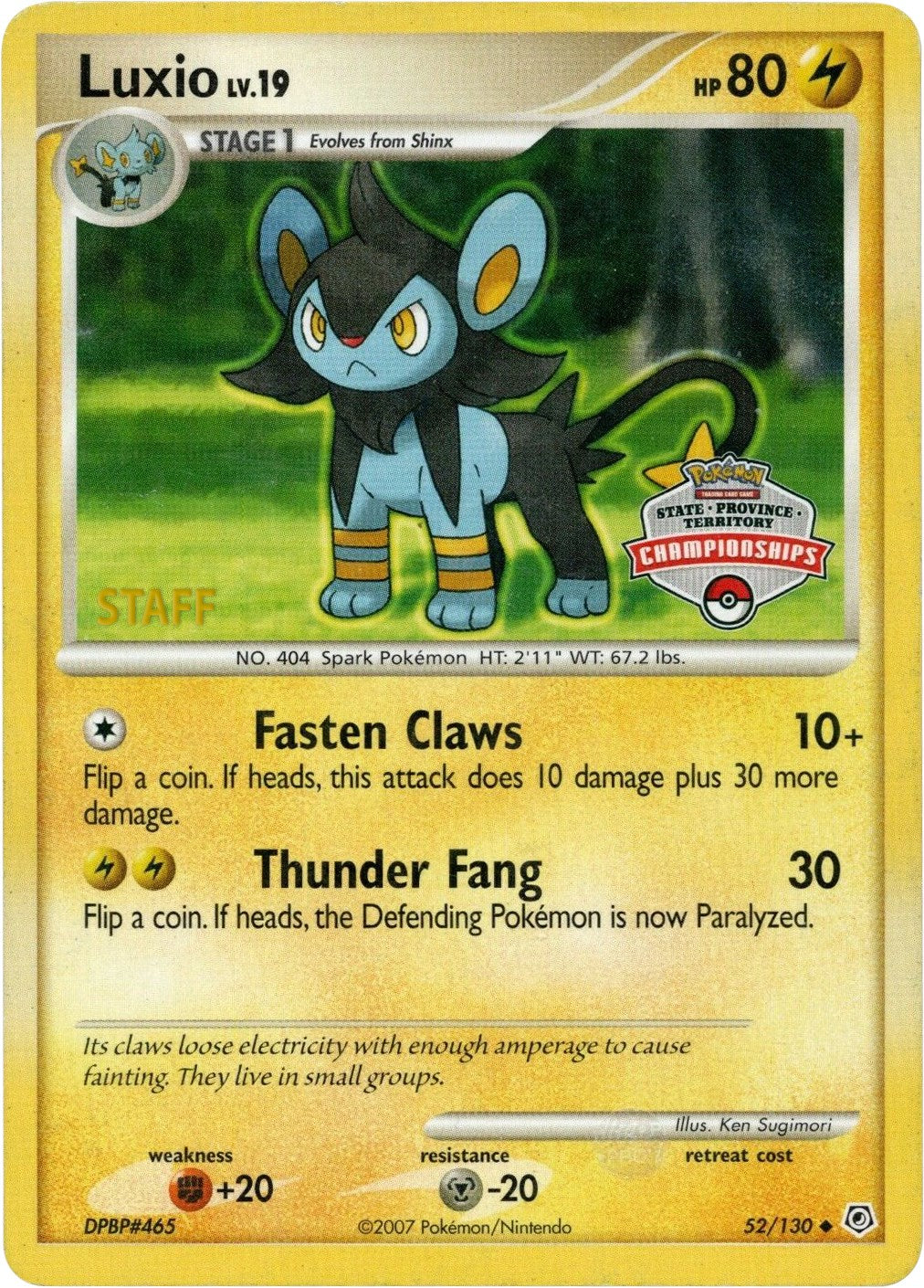 Luxio (52/130) (State Championship Staff Promo) [Diamond & Pearl: Base Set] | Enigma On Main