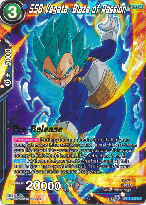 SSB Vegeta, Blaze of Passion (BT10-040) [Rise of the Unison Warrior Prerelease Promos] | Enigma On Main