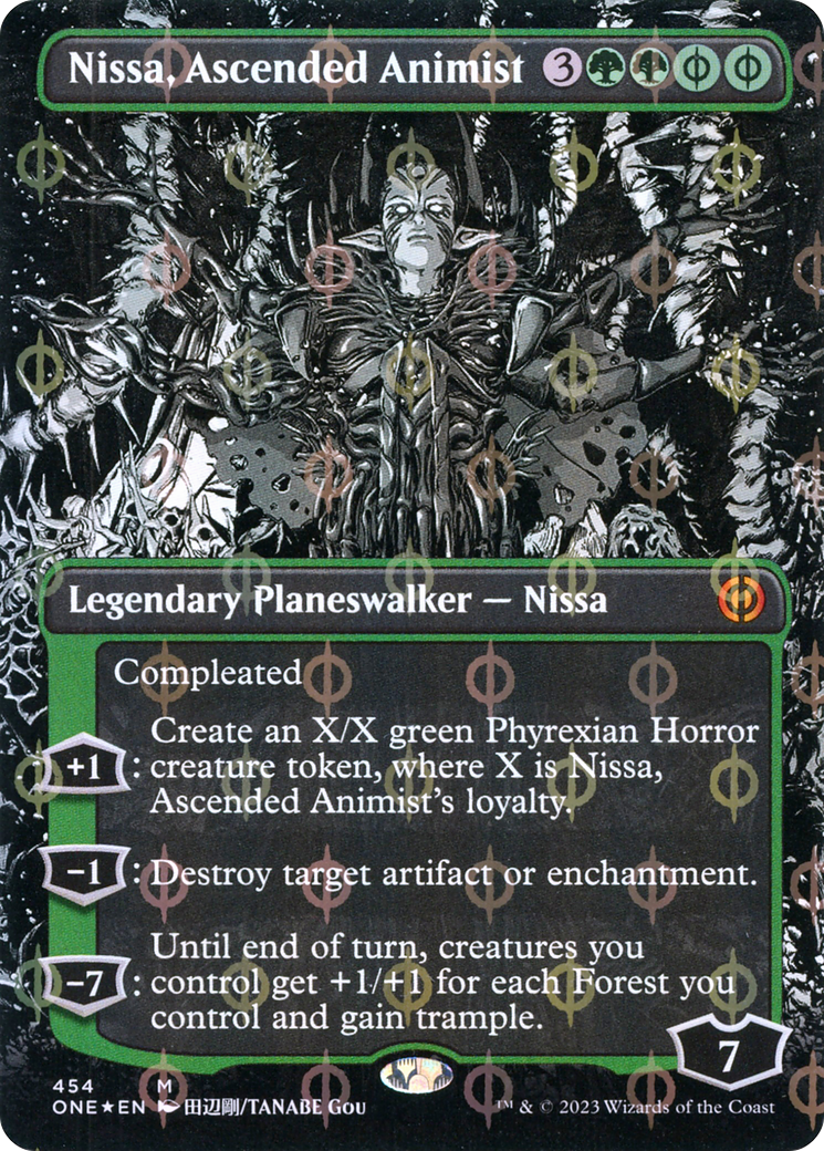 Nissa, Ascended Animist (Borderless Manga Step-and-Compleat Foil) [Phyrexia: All Will Be One] | Enigma On Main