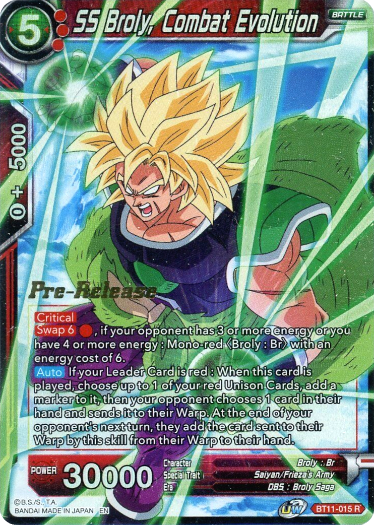 SS Broly, Combat Evolution (BT11-015) [Vermilion Bloodline Prerelease Promos] | Enigma On Main