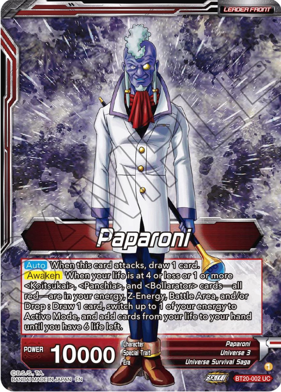 Paparoni // Warriors of Universe 3, United as One (BT20-002) [Power Absorbed Prerelease Promos] | Enigma On Main