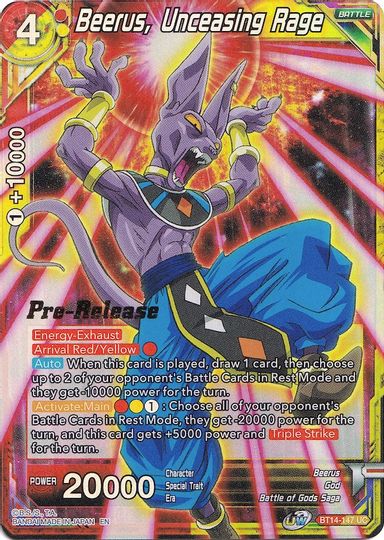 Beerus, Unceasing Rage (BT14-147) [Cross Spirits Prerelease Promos] | Enigma On Main