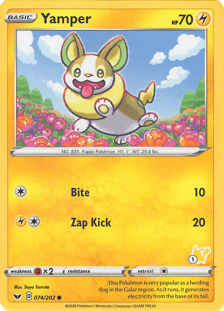 Yamper (074/202) (Pikachu Stamp #1) [Battle Academy 2022] | Enigma On Main