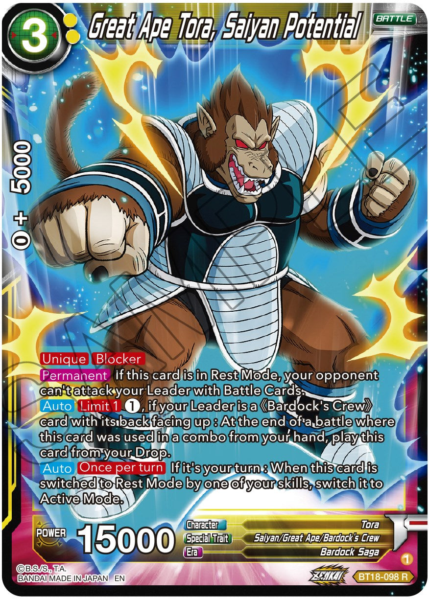 Great Ape Tora, Saiyan Potential (BT18-098) [Dawn of the Z-Legends] | Enigma On Main