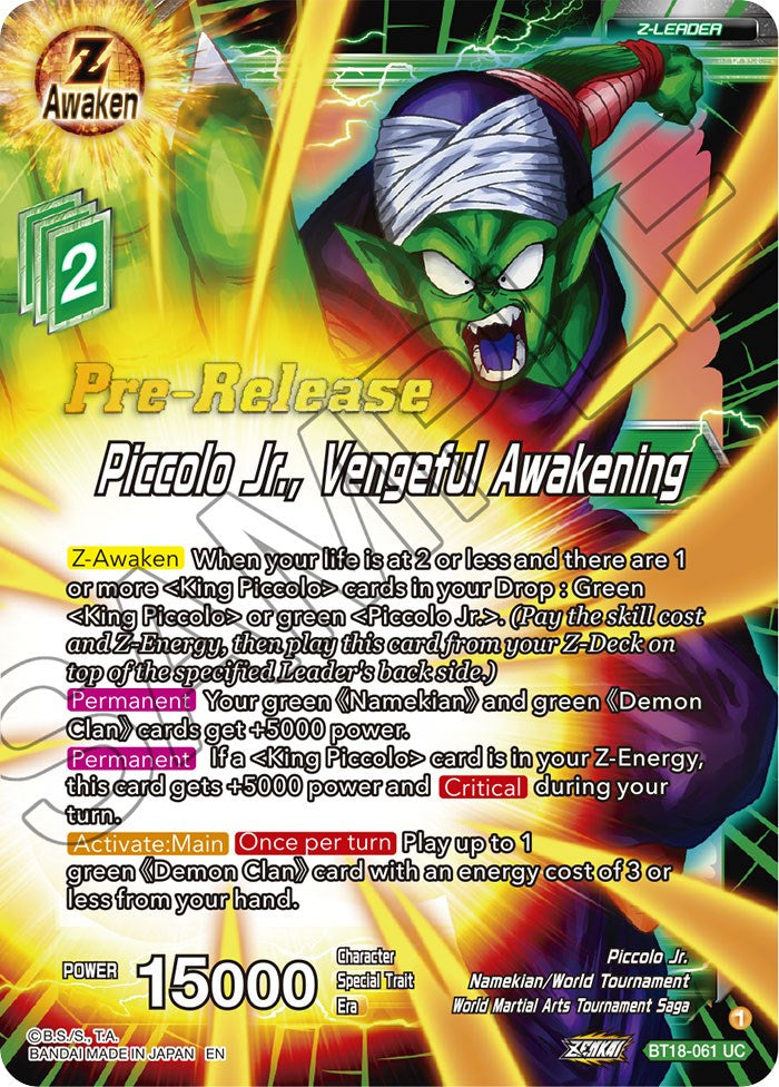 Piccolo Jr., Vengeful Awakening (BT18-061) [Dawn of the Z-Legends Prerelease Promos] | Enigma On Main