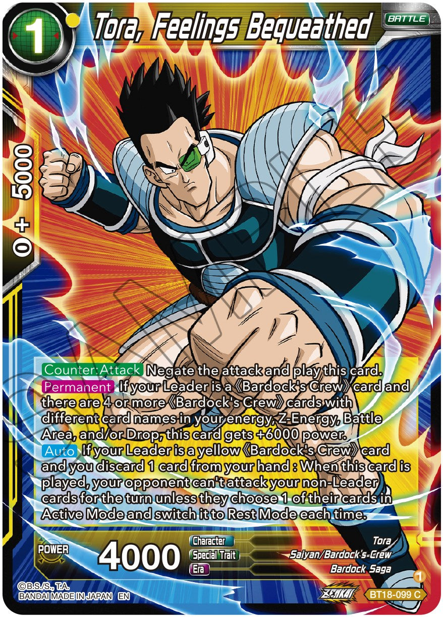 Tora, Feelings Bequeathed (BT18-099) [Dawn of the Z-Legends] | Enigma On Main