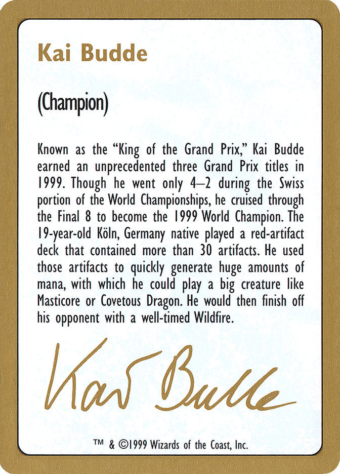 Kai Budde Bio [World Championship Decks 1999] | Enigma On Main