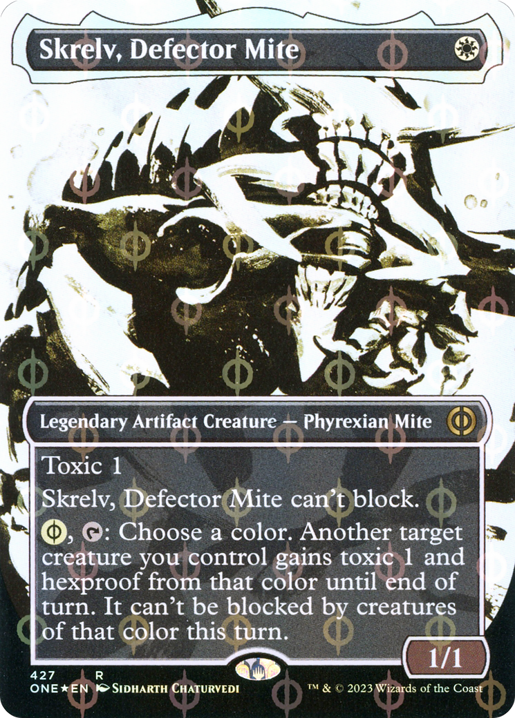 Skrelv, Defector Mite (Borderless Ichor Step-and-Compleat Foil) [Phyrexia: All Will Be One] | Enigma On Main