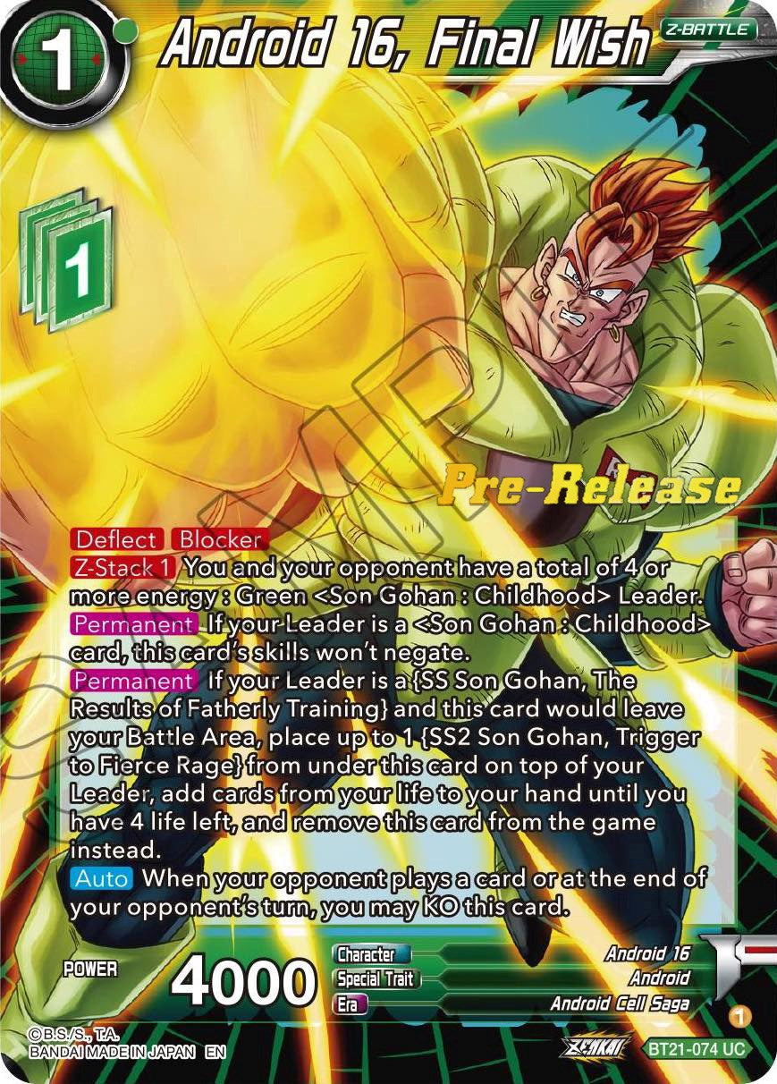 Android 16, Final Wish (BT21-074) [Wild Resurgence Pre-Release Cards] | Enigma On Main